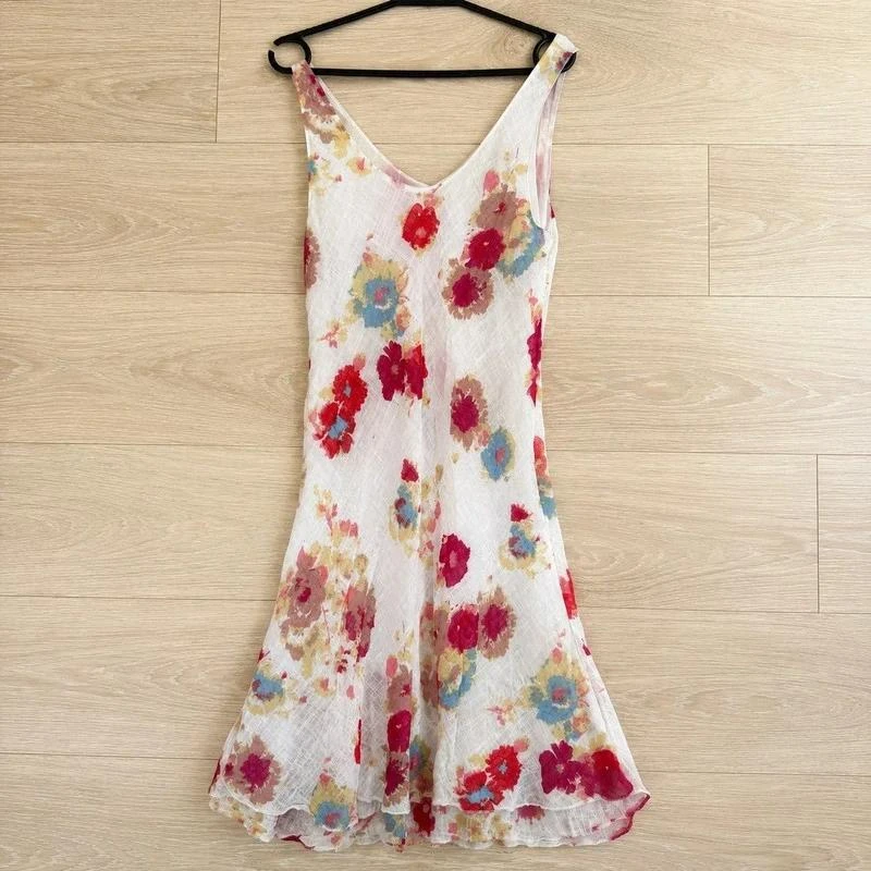 🌸 Padamz Robe fleurie bohème femme T.S (40 cm aisselles) blanche écrue été